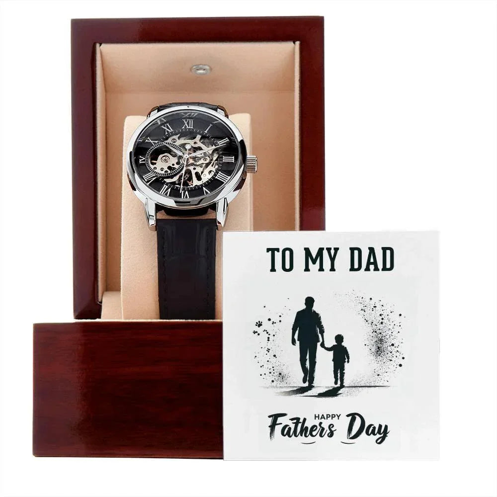Dad Father's Day Gift Men's Openwork Watch with Gift Box