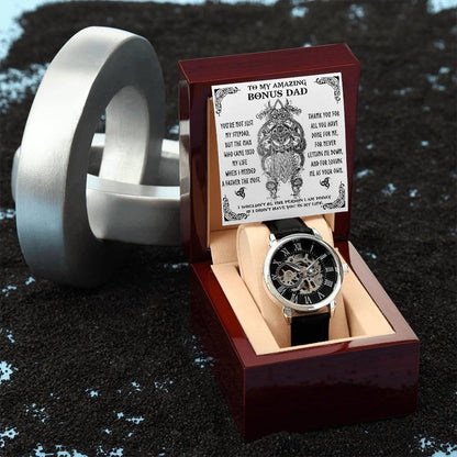 To My Amazing Bonus Dad You are not Just My Stepdad Men's Openwork Watch - Mallard Moon Gift Shop