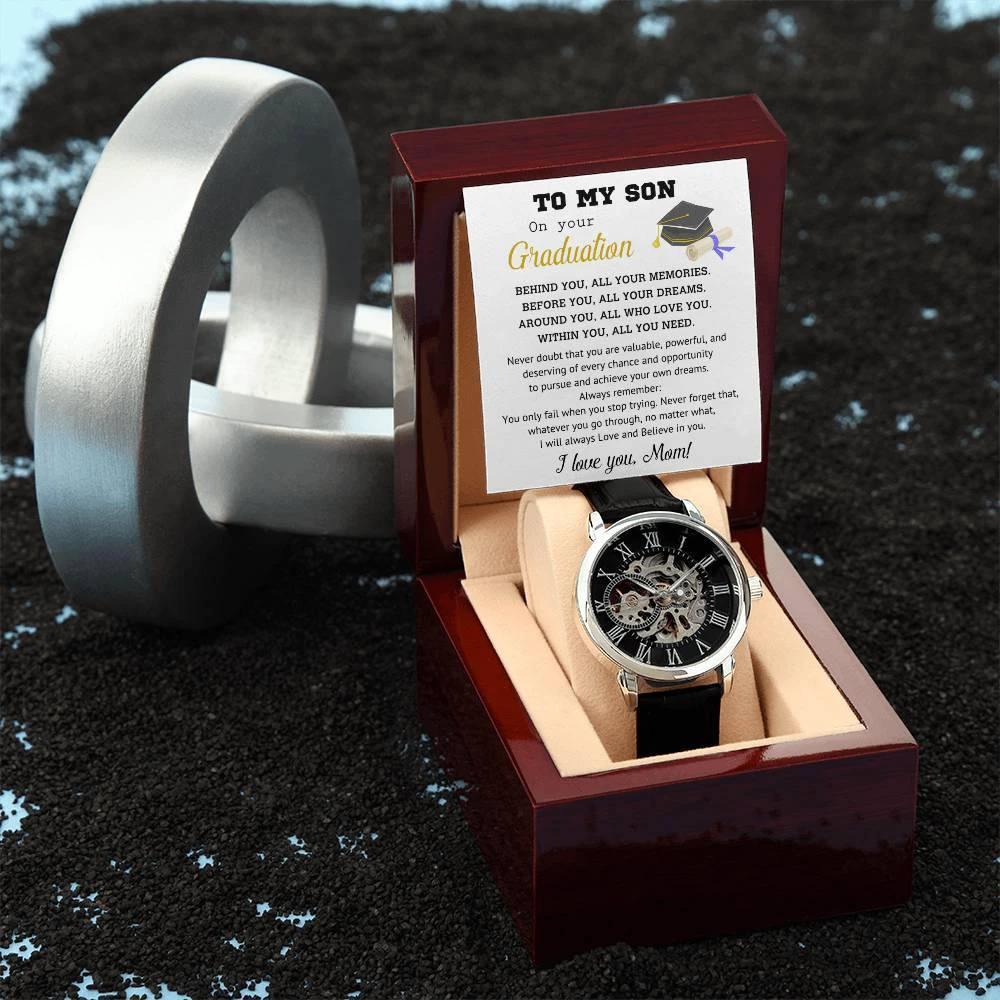 Graduation Gift for Son Personalized Openwork Watch I Will Always Love and Believe in You