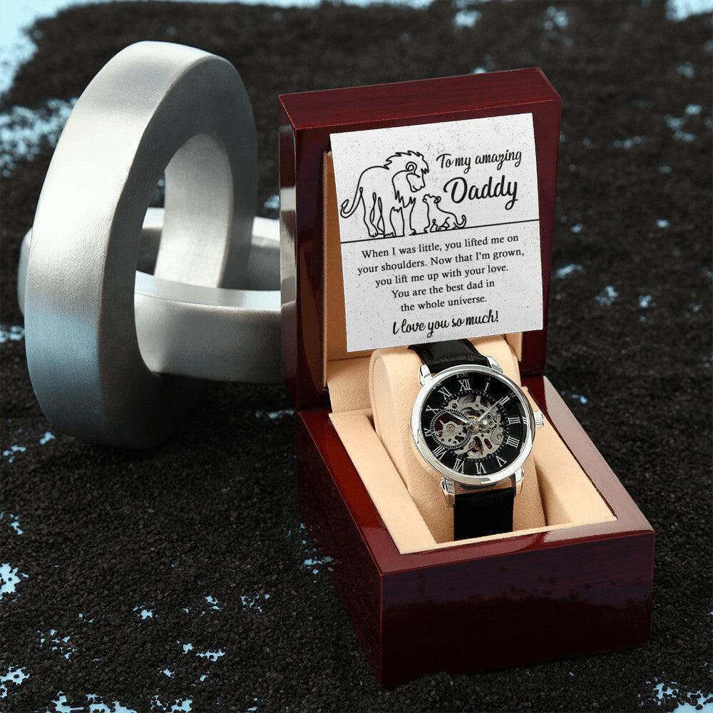 Dad Gift -You Lift My Up With Love Lion and Cub Men's Openwork Watch with Gift Box