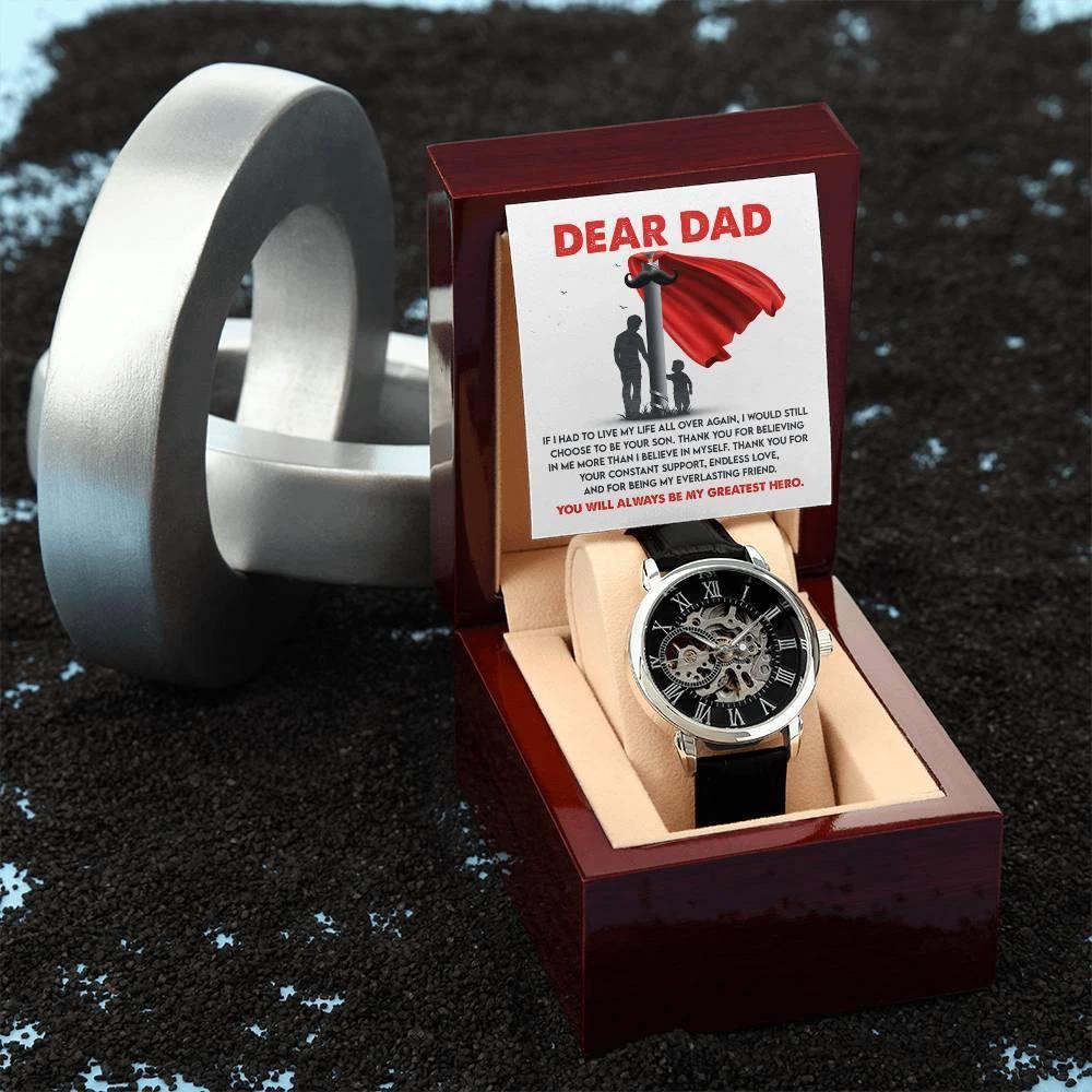 Dad Gift - You Are My Greatest Hero Men's Openwork Watch with Gift Box