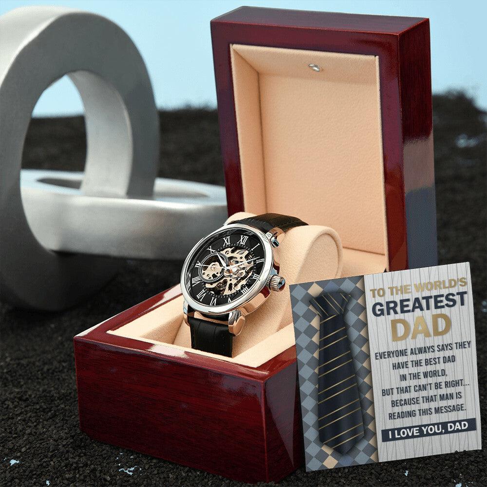 Dad Gift - To the World's Greatest Dad Men's Openwork Watch with Gift Box - Mallard Moon Gift Shop