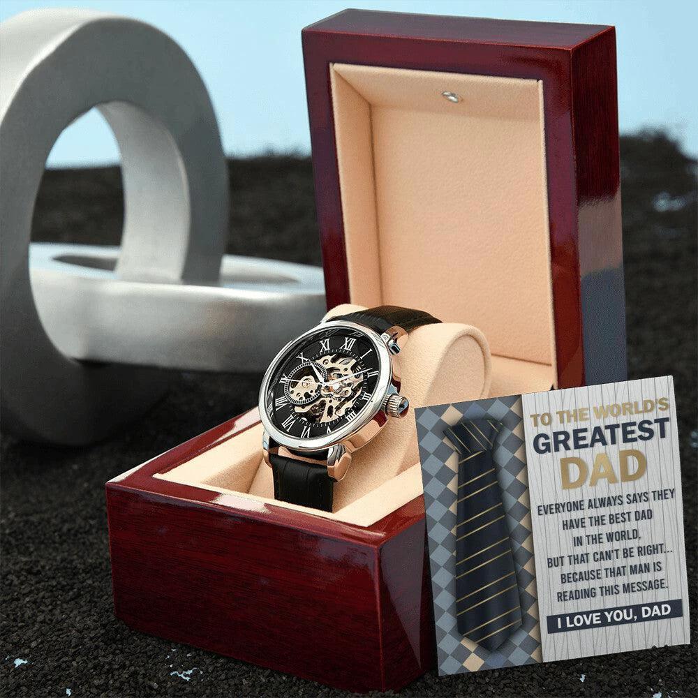Dad Gift - To the World's Greatest Dad Men's Openwork Watch with Gift Box