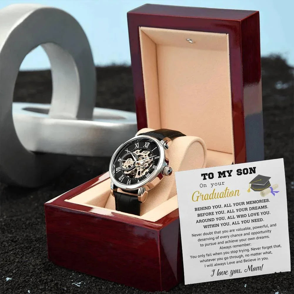Graduation Gift for Son Personalized Openwork Watch I Will Always Love and Believe in You