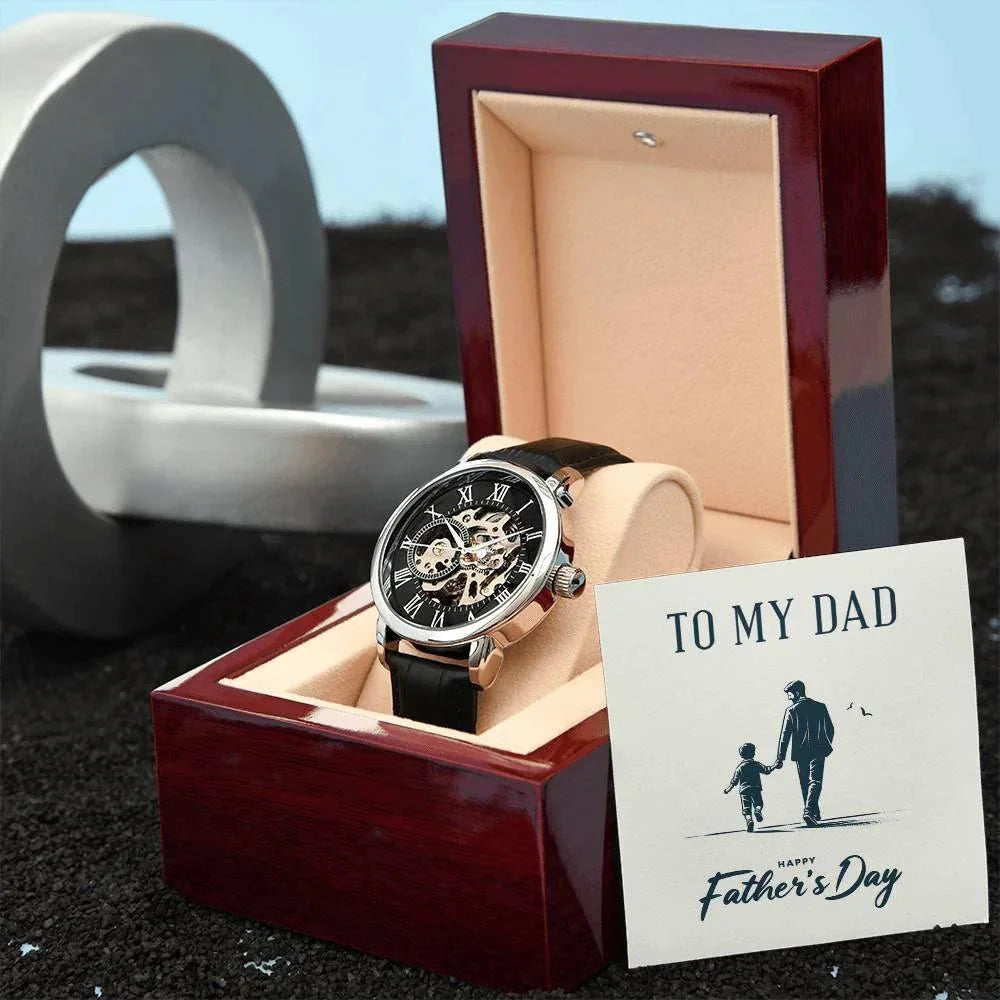 To My Dad Happy Father's Day Men's Openwork Watch with Gift Box