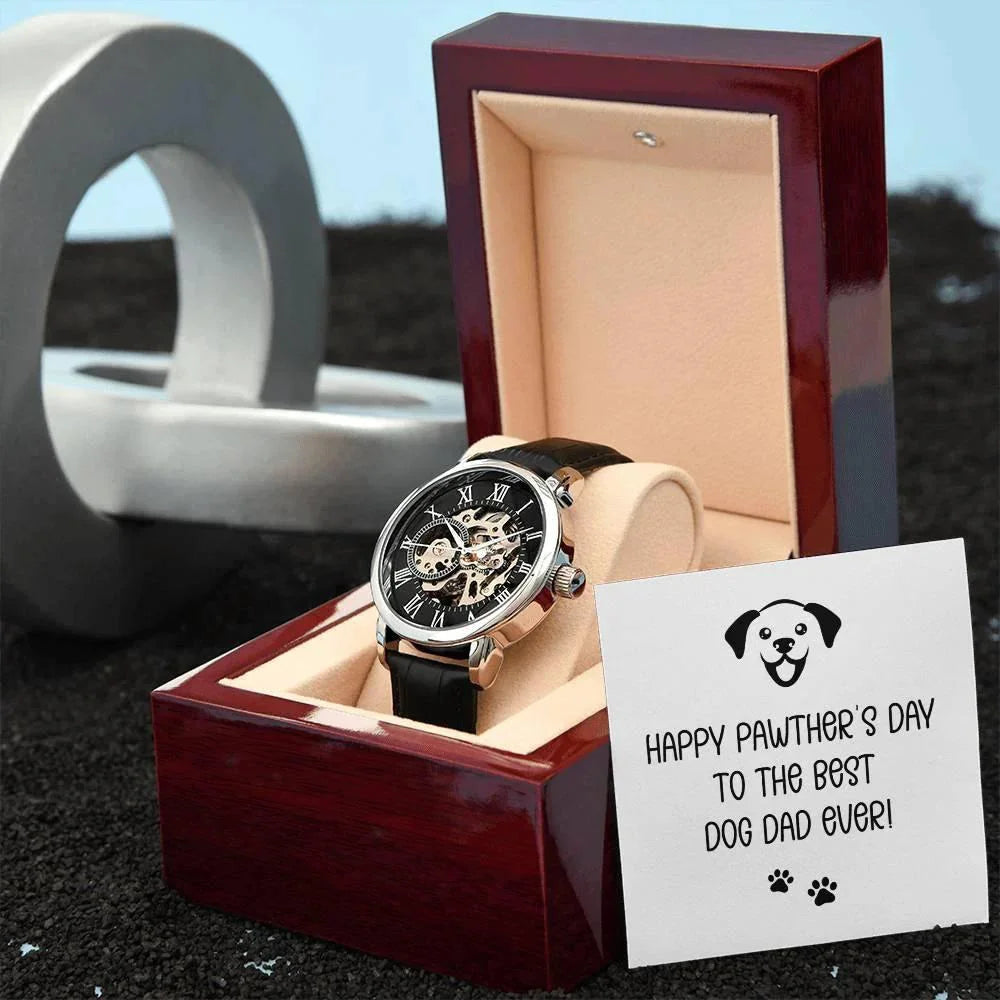 Dad Gift -Happy Pawther’s Day to the Best Dog Dad Men's Openwork Watch with Gift Box