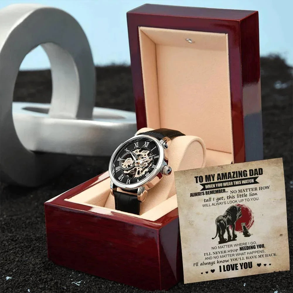 Dad Gift - This Little Lion Will Always Look Up to You Men's Openwork Watch with Gift Box