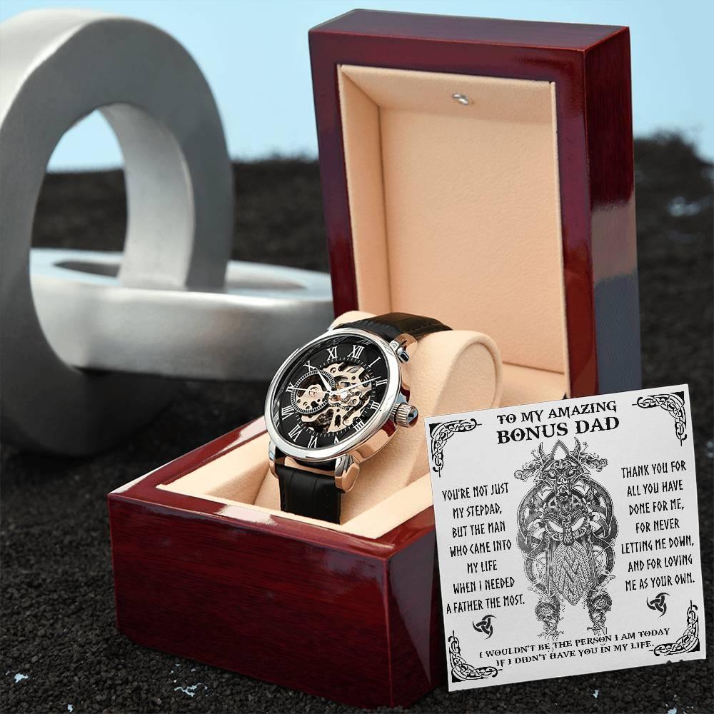 To My Amazing Bonus Dad You are not Just My Stepdad Men's Openwork Watch - Mallard Moon Gift Shop