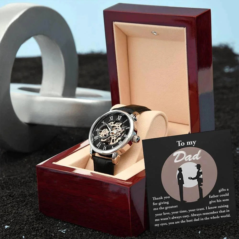 Dad Gift -The Greatest Gifts- Your Love, Time and Trust Men's Openwork Watch with Gift Box