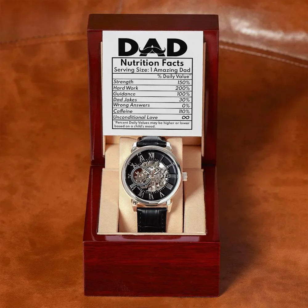 Dad Gift - Nutrition Facts Men's Openwork Watch with Gift Box