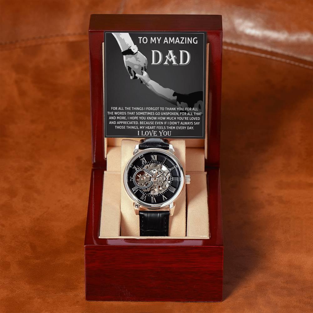 To My Amazing Dad Thank You Metal Chronograph Watch Men's Openwork Watch with Gift Box - Mallard Moon Gift Shop