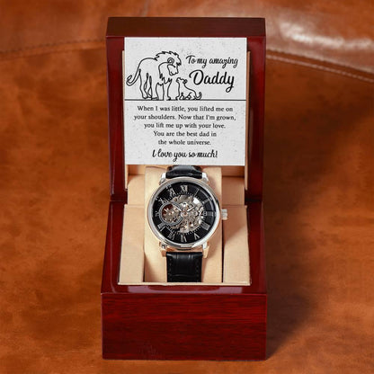 Dad Gift -You Lift My Up With Love Lion and Cub Men's Openwork Watch with Gift Box - Mallard Moon Gift Shop