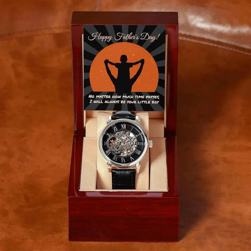 Dad Happy Father's Day I Will Always Be Your Little Boy Men's Openwork Watch with Gift Box