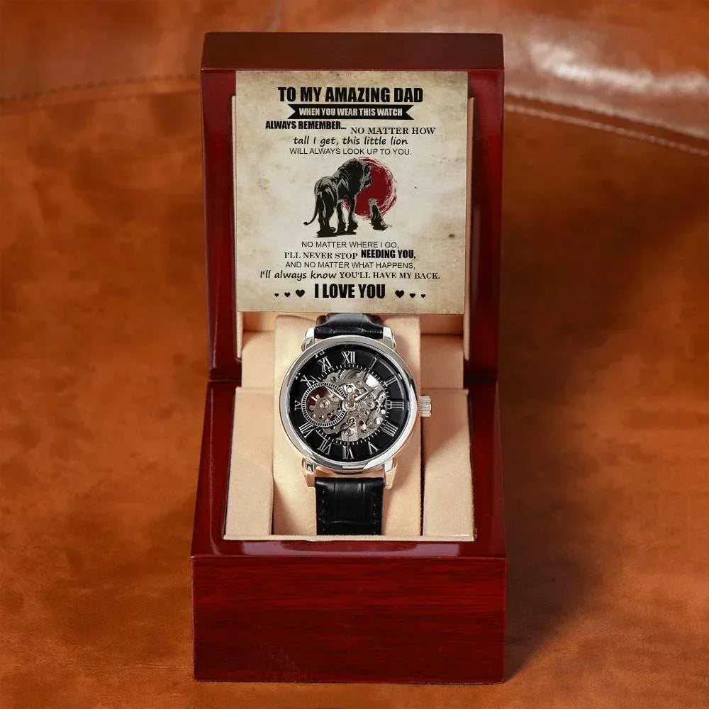 Dad Gift - This Little Lion Will Always Look Up to You Men's Openwork Watch with Gift Box