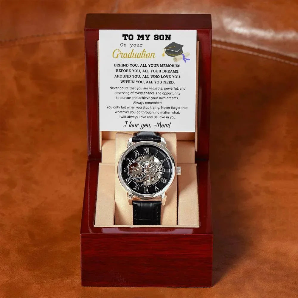 Graduation Gift for Son Personalized Openwork Watch I Will Always Love and Believe in You