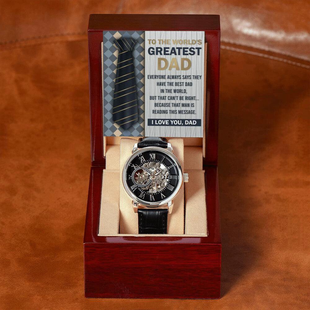 Dad Gift - To the World's Greatest Dad Men's Openwork Watch with Gift Box