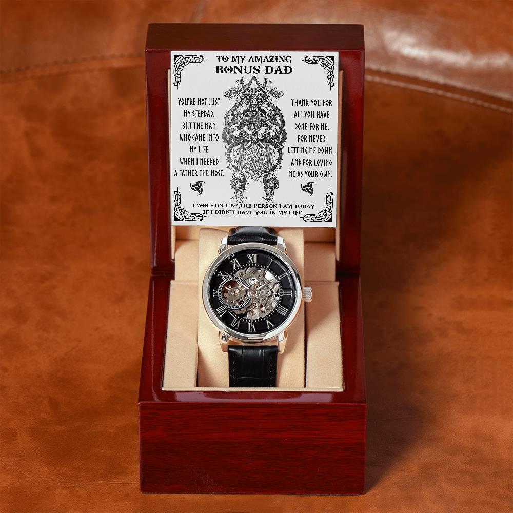To My Amazing Bonus Dad You are not Just My Stepdad Men's Openwork Watch - Mallard Moon Gift Shop