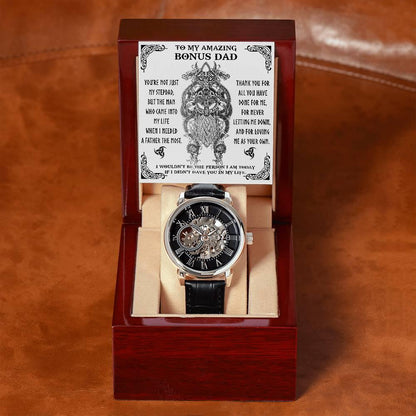 To My Amazing Bonus Dad You are not Just My Stepdad Men's Openwork Watch - Mallard Moon Gift Shop