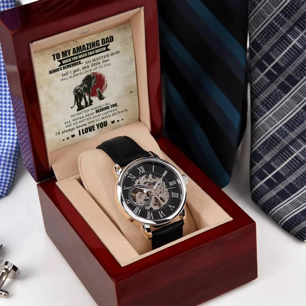 Dad Gift - This Little Lion Will Always Look Up to You Men's Openwork Watch with Gift Box