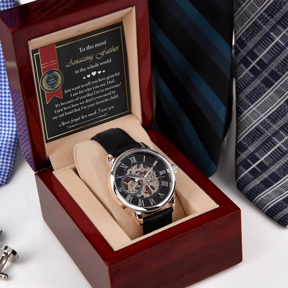 Dad Gift -We Don't Need To Say Out Loud I am You Favorite Child Men's Openwork Watch with Gift Box - Mallard Moon Gift Shop