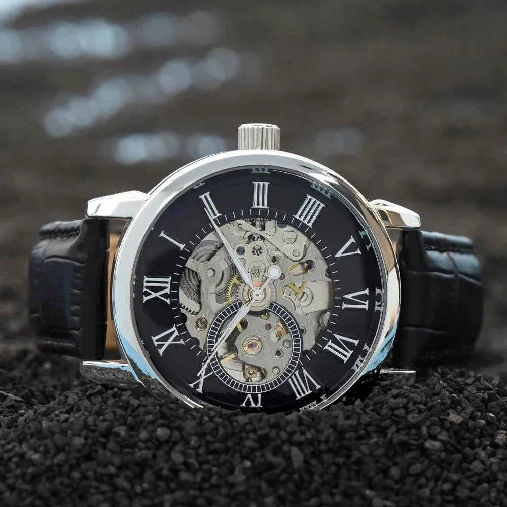 Dad Father's Day Gift Men's Openwork Watch with Gift Box