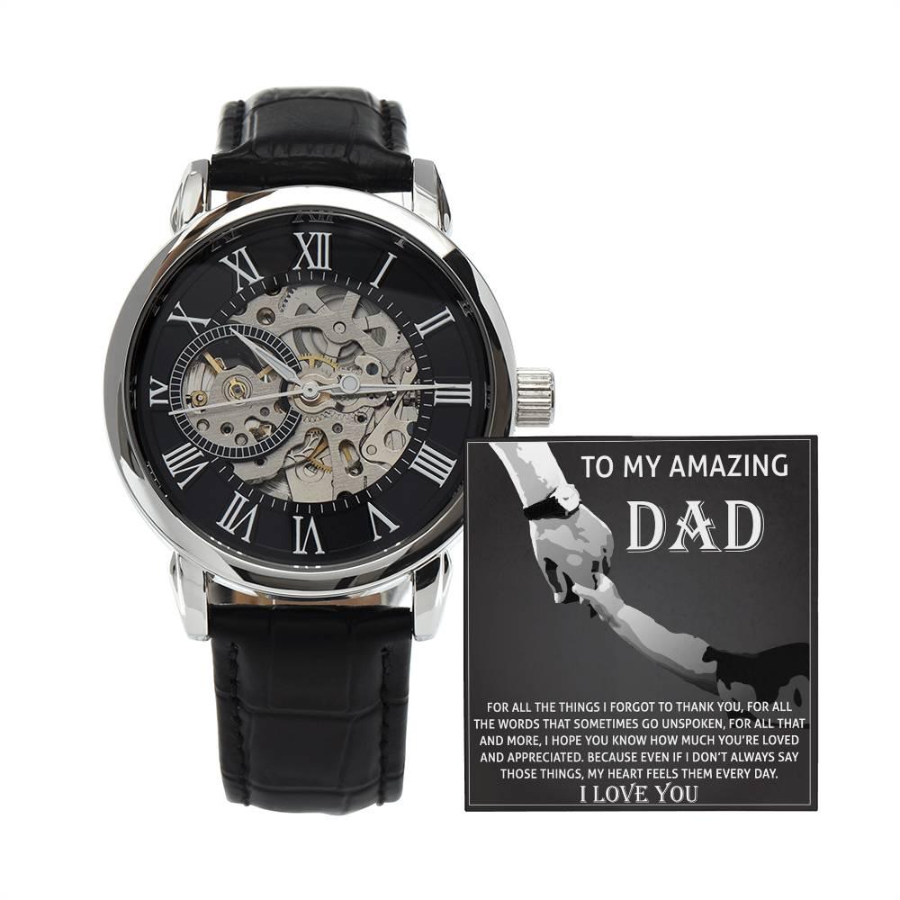 To My Amazing Dad Thank You Metal Chronograph Watch Men's Openwork Watch with Gift Box - Mallard Moon Gift Shop