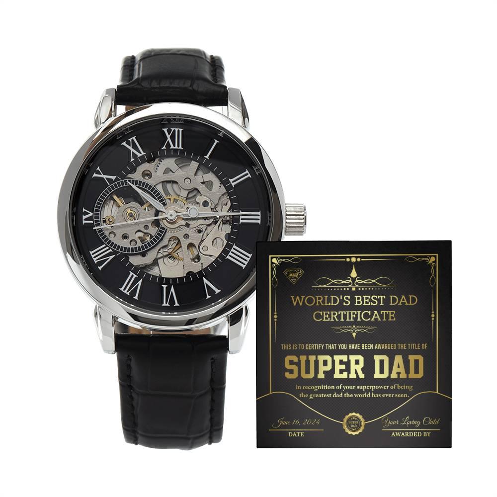 Dad Gift -Super Dad Certificate Men's Openwork Watch with Gift Box - Mallard Moon Gift Shop