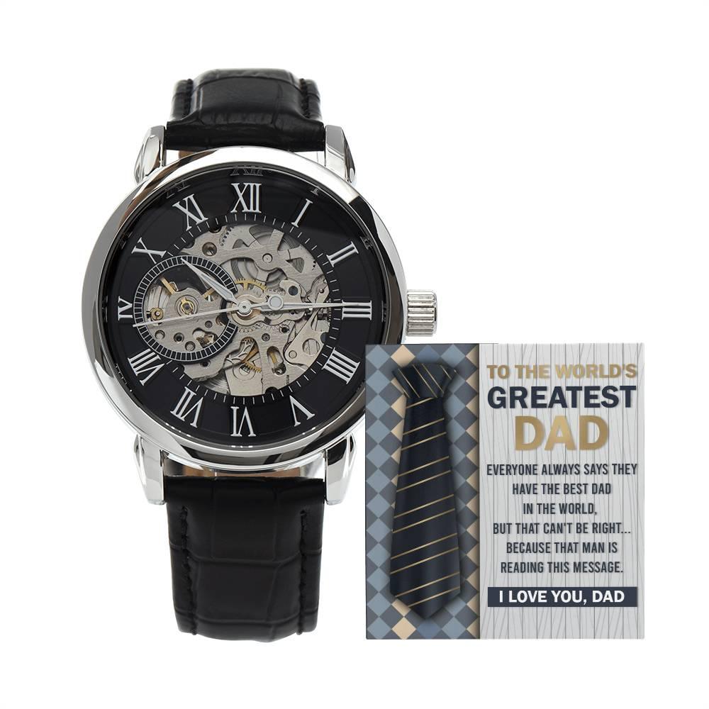 Dad Gift - To the World's Greatest Dad Men's Openwork Watch with Gift Box - Mallard Moon Gift Shop
