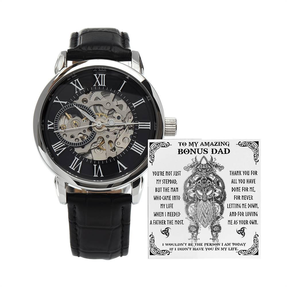 To My Amazing Bonus Dad You are not Just My Stepdad Men's Openwork Watch - Mallard Moon Gift Shop