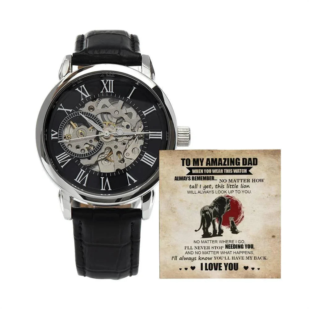 Dad Gift - This Little Lion Will Always Look Up to You Men's Openwork Watch with Gift Box