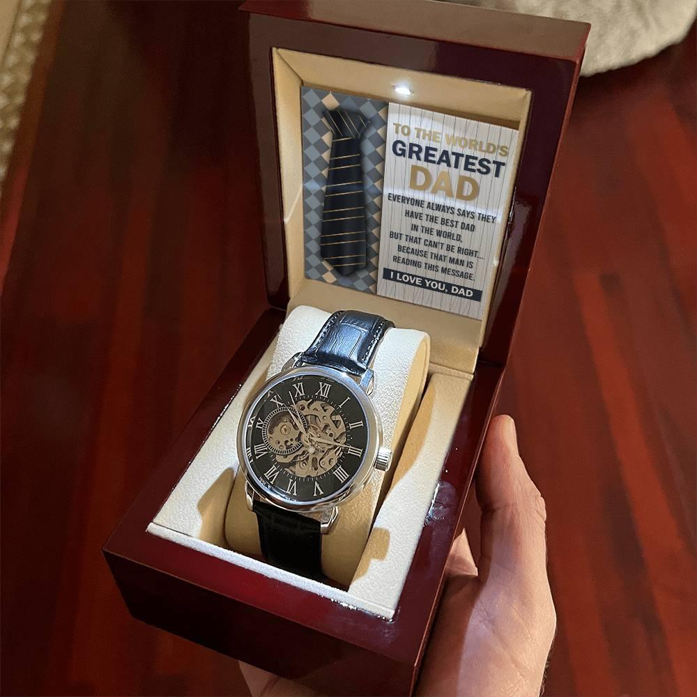 Dad Gift - To the World's Greatest Dad Men's Openwork Watch with Gift Box - Mallard Moon Gift Shop