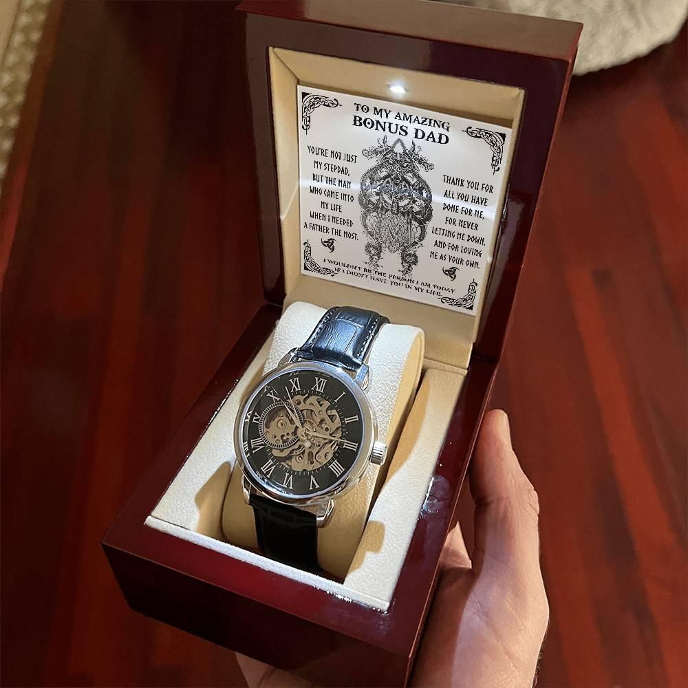 To My Amazing Bonus Dad You are not Just My Stepdad Men's Openwork Watch - Mallard Moon Gift Shop