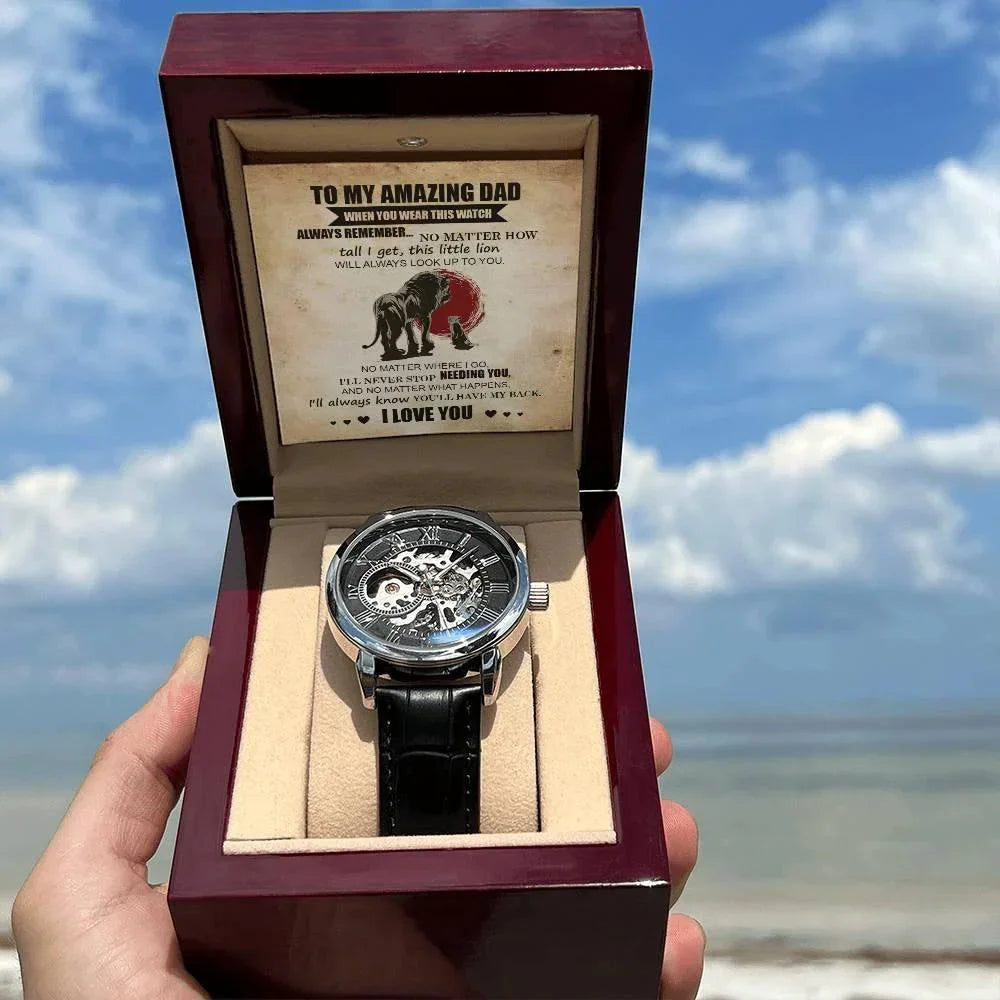 Dad Gift - This Little Lion Will Always Look Up to You Men's Openwork Watch with Gift Box