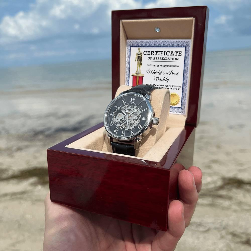 Certificate of The World's Best Daddy Men's Openwork Watch with Gift Box - Mallard Moon Gift Shop