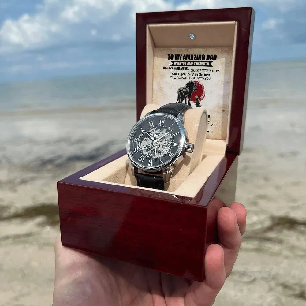 Dad Gift - This Little Lion Will Always Look Up to You Men's Openwork Watch with Gift Box