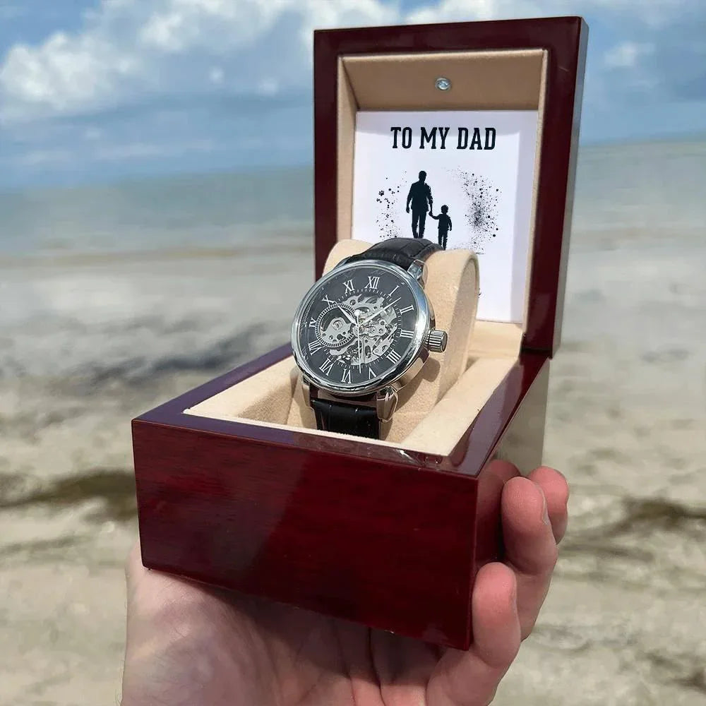 Dad Father's Day Gift Men's Openwork Watch with Gift Box