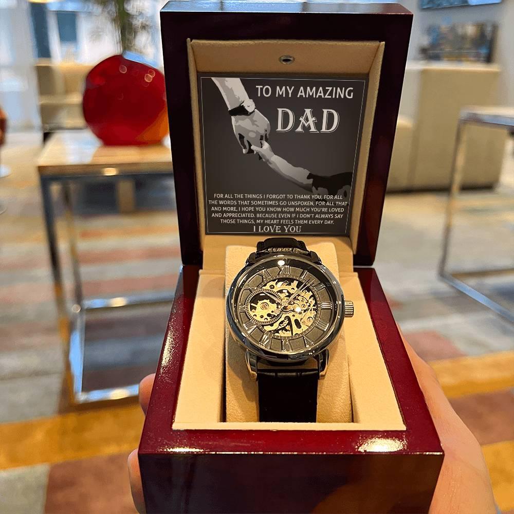 To My Amazing Dad Thank You Metal Chronograph Watch Men's Openwork Watch with Gift Box - Mallard Moon Gift Shop