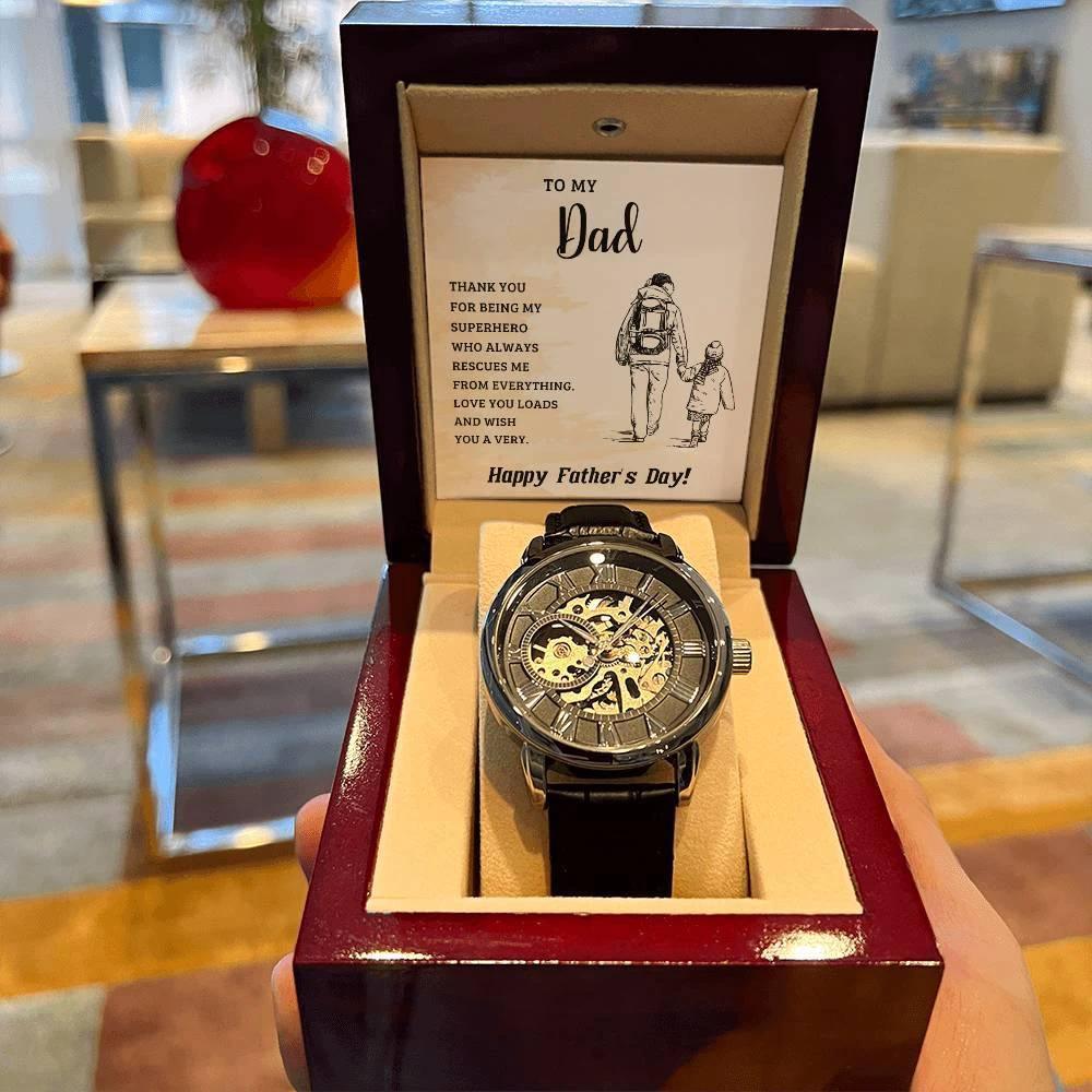 To My Dad My Superhero Men's Openwork Watch with Gift Box