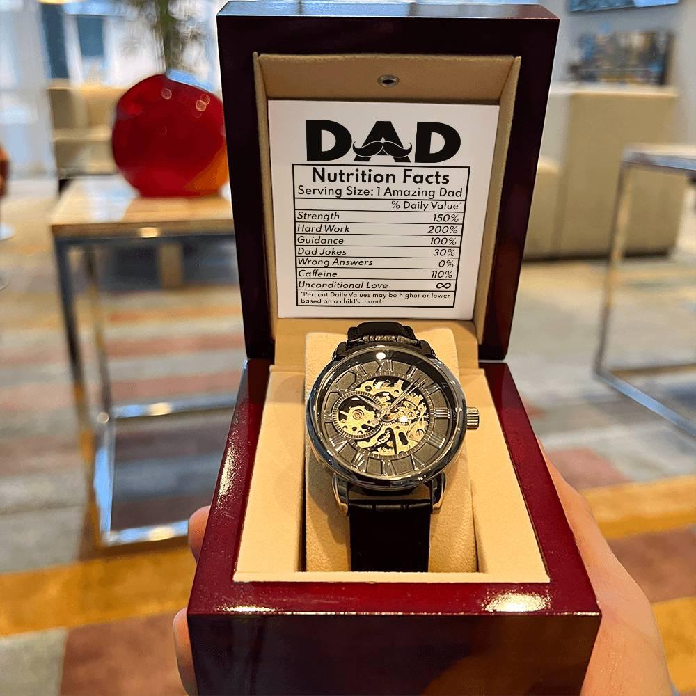 Dad Gift - Nutrition Facts Men's Openwork Watch with Gift Box - Mallard Moon Gift Shop