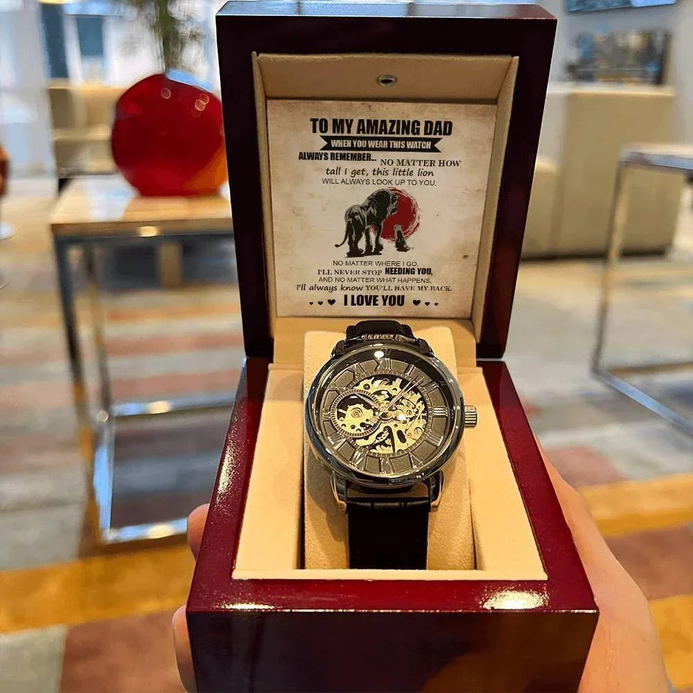 Dad Gift - This Little Lion Will Always Look Up to You Men's Openwork Watch with Gift Box