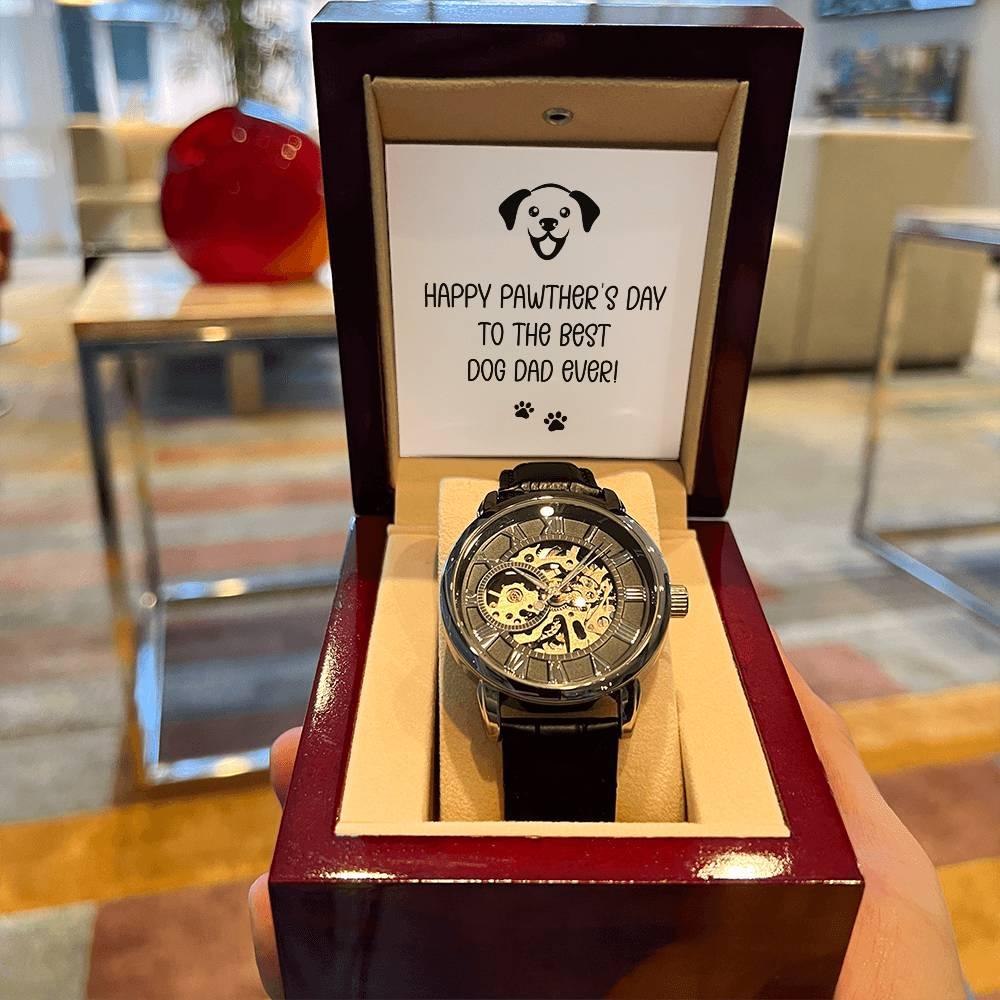 Dad Gift -Happy Pawther’s Day to the Best Dog Dad Men's Openwork Watch with Gift Box - Mallard Moon Gift Shop