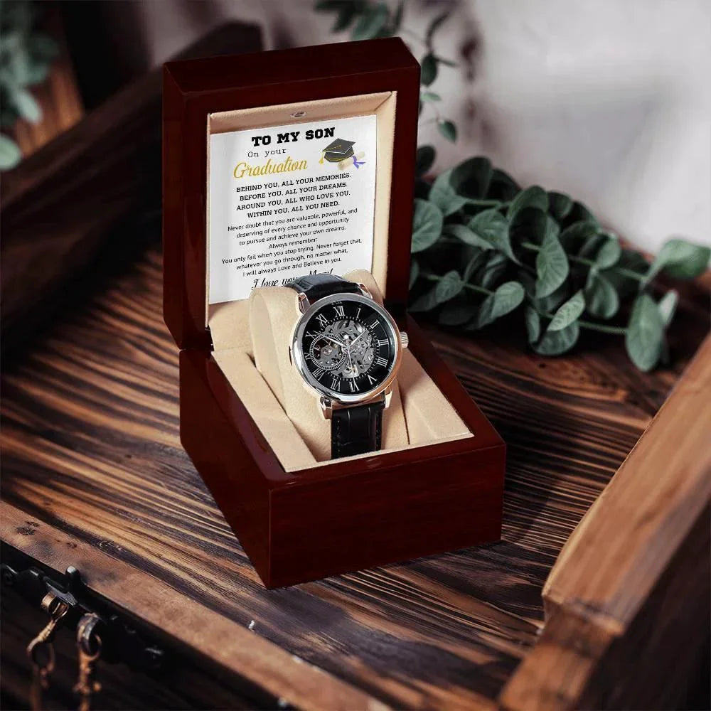Graduation Gift for Son Personalized Openwork Watch I Will Always Love and Believe in You