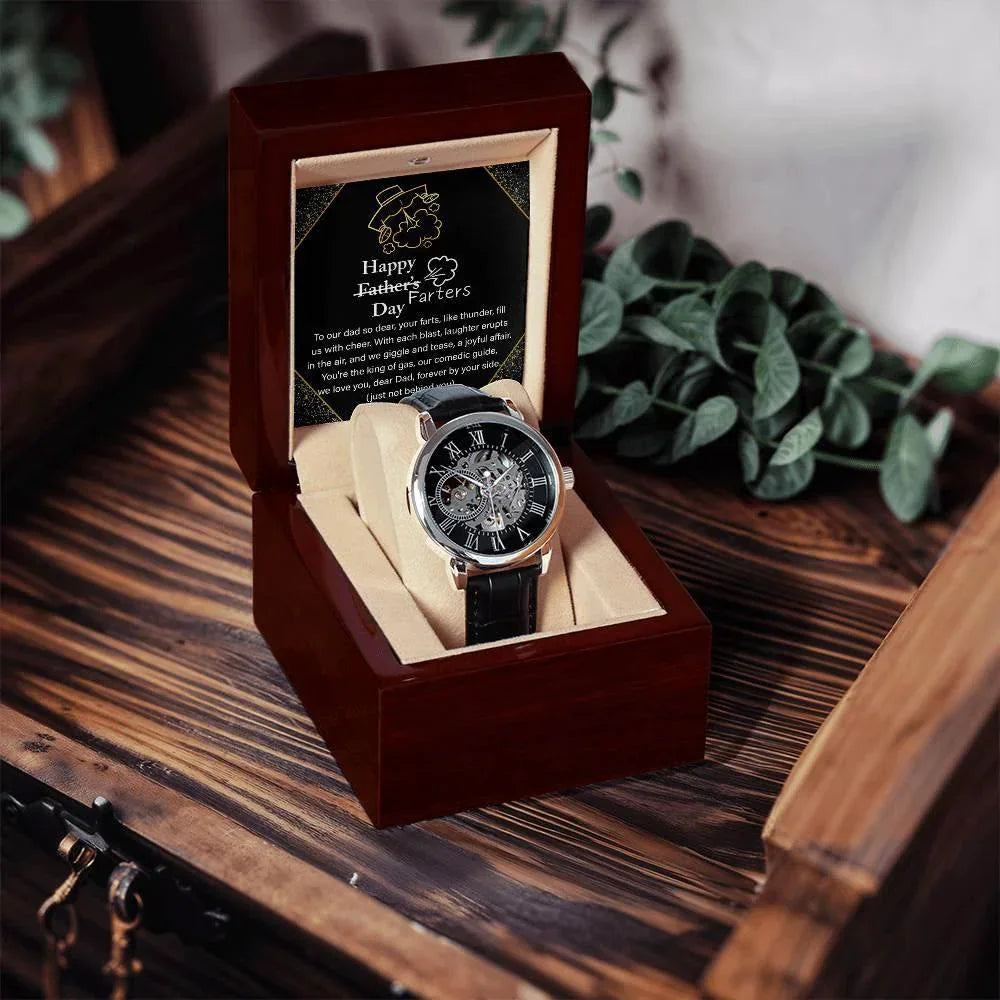 Dad Gift -Funny Happy Farter's Day Men's Openwork Watch with Gift Box