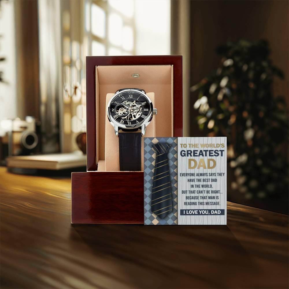 Dad Gift - To the World's Greatest Dad Men's Openwork Watch with Gift Box - Mallard Moon Gift Shop