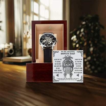 To My Amazing Bonus Dad You are not Just My Stepdad Men's Openwork Watch - Mallard Moon Gift Shop