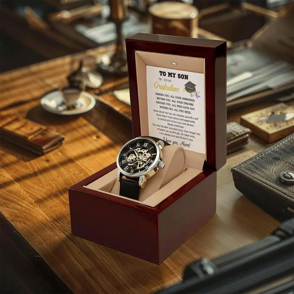 Graduation Gift for Son Personalized Openwork Watch I Will Always Love and Believe in You