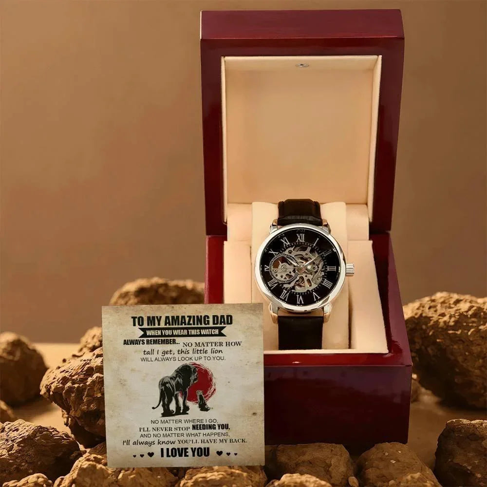 Dad Gift - This Little Lion Will Always Look Up to You Men's Openwork Watch with Gift Box