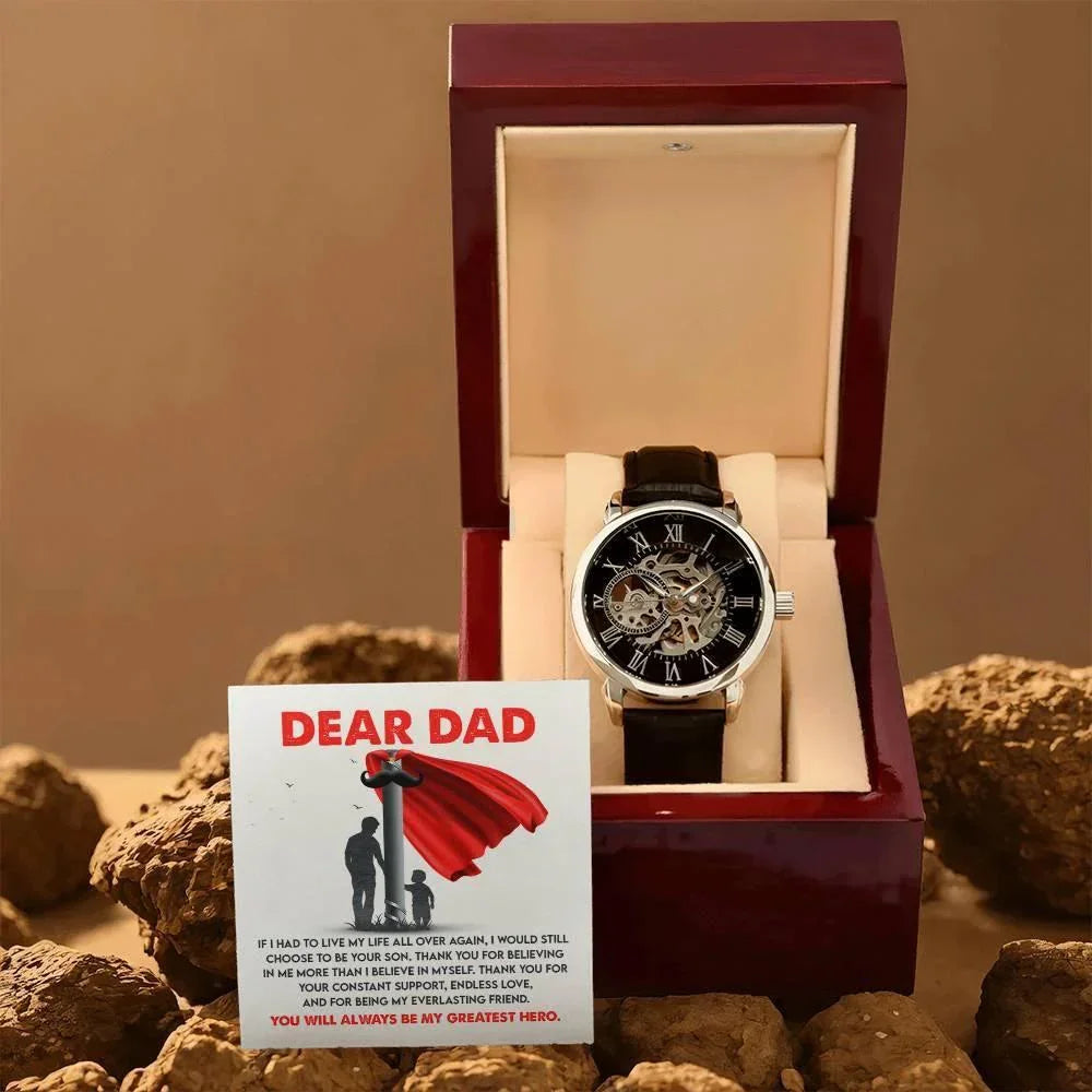 Dad Gift - You Are My Greatest Hero Men's Openwork Watch with Gift Box