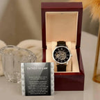 To My Father-in-Law Behind every Great Son is an Even Greater Dad Men's Openwork Watch with Gift Box