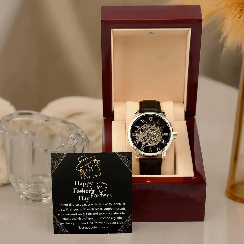 Dad Gift -Funny Happy Farter's Day Men's Openwork Watch with Gift Box